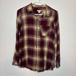 Westbound‎ Burgundy and Beige Plaid Blouse